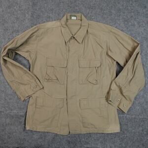 Military Field Jacket Combat Mens Large Tactical Long Sleeve Button Tan Pockets